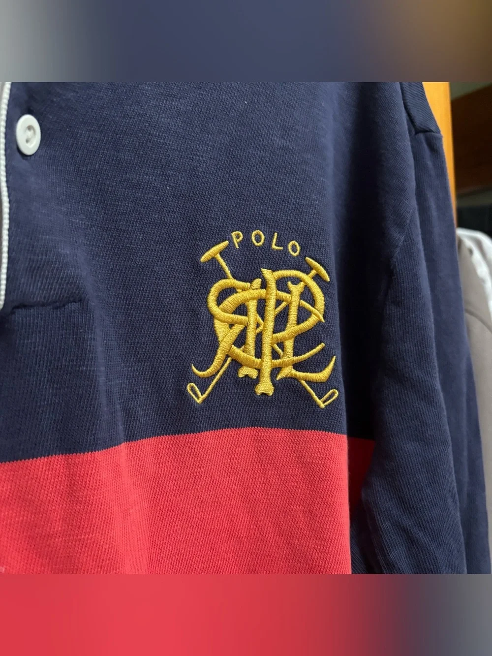 Vintage 90s Polo Ralph Lauren Scribble Striped Rugby Shirt Crest Embroidered M